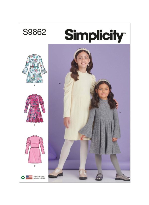 Simplicity Sewing Pattern S9862 Children's and Girls' Knit Dresses