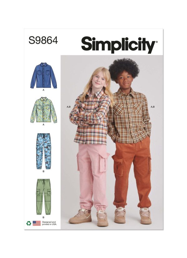 Simplicity Sewing Pattern S9864 Girls' and Boys' Shirt and Cargo Trousers