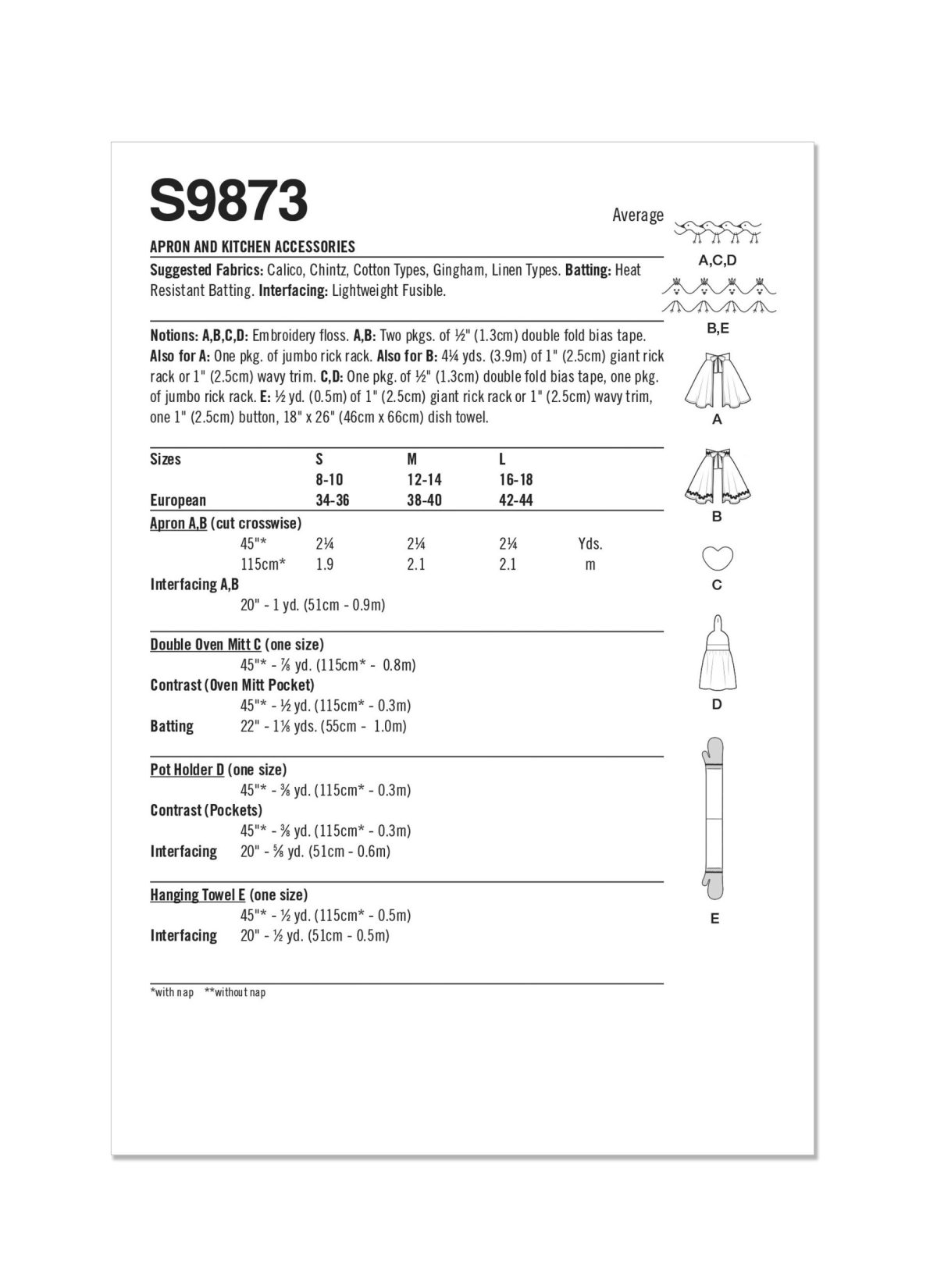 Simplicity Sewing Pattern S9873 Apron and Kitchen Accessories