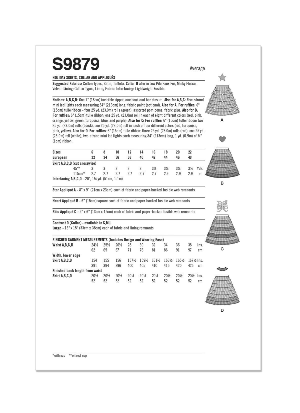 Simplicity Sewing Pattern S9879 Holiday Skirts, Collar and Appliques