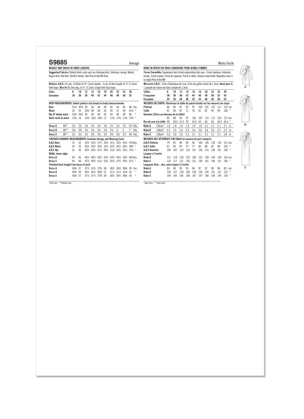 Simplicity Sewing Pattern S9885 Misses' Knit Dress in Three Lengths