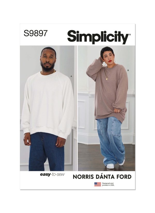 Simplicity Sewing Pattern S9897 Unisex Sweatshirt in Two Lengths By Norris Danta Ford