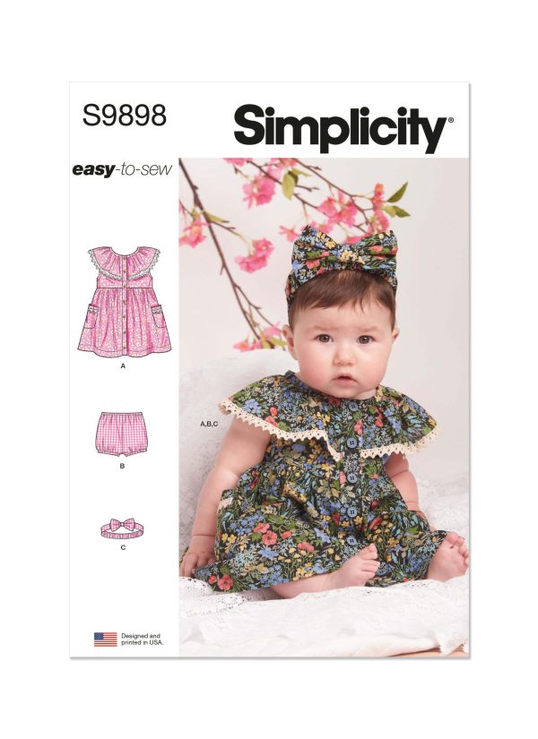 Simplicity Sewing Pattern S9898 Babies' Dress, Panty and Headband