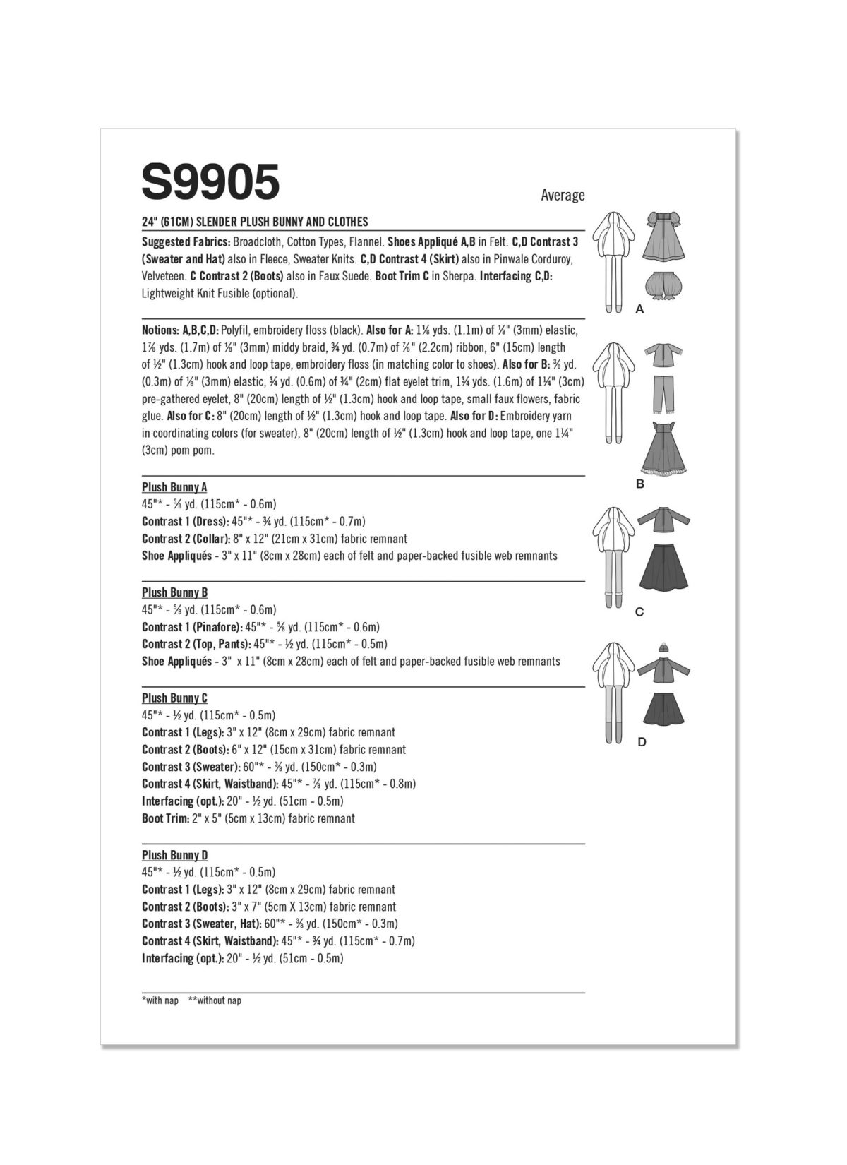 Simplicity Sewing Pattern S9905 Slender Plush Bunny and Clothes By Elaine Heigl Designs