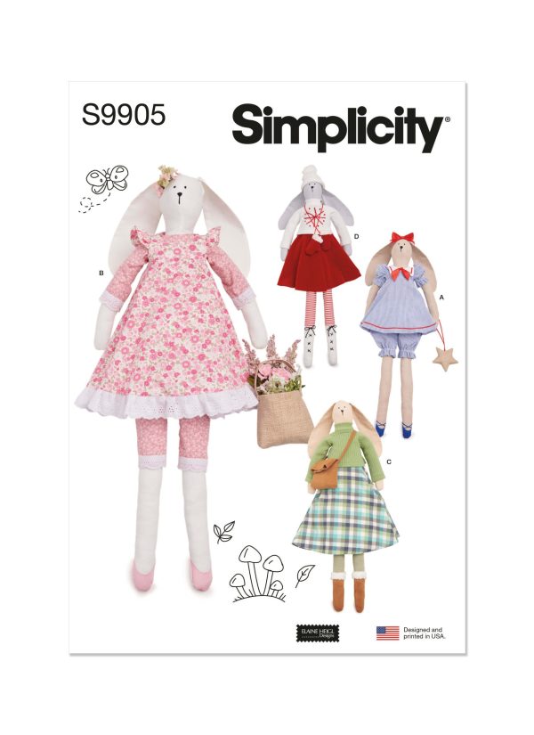 Simplicity Sewing Pattern S9905 Slender Plush Bunny and Clothes By Elaine Heigl Designs