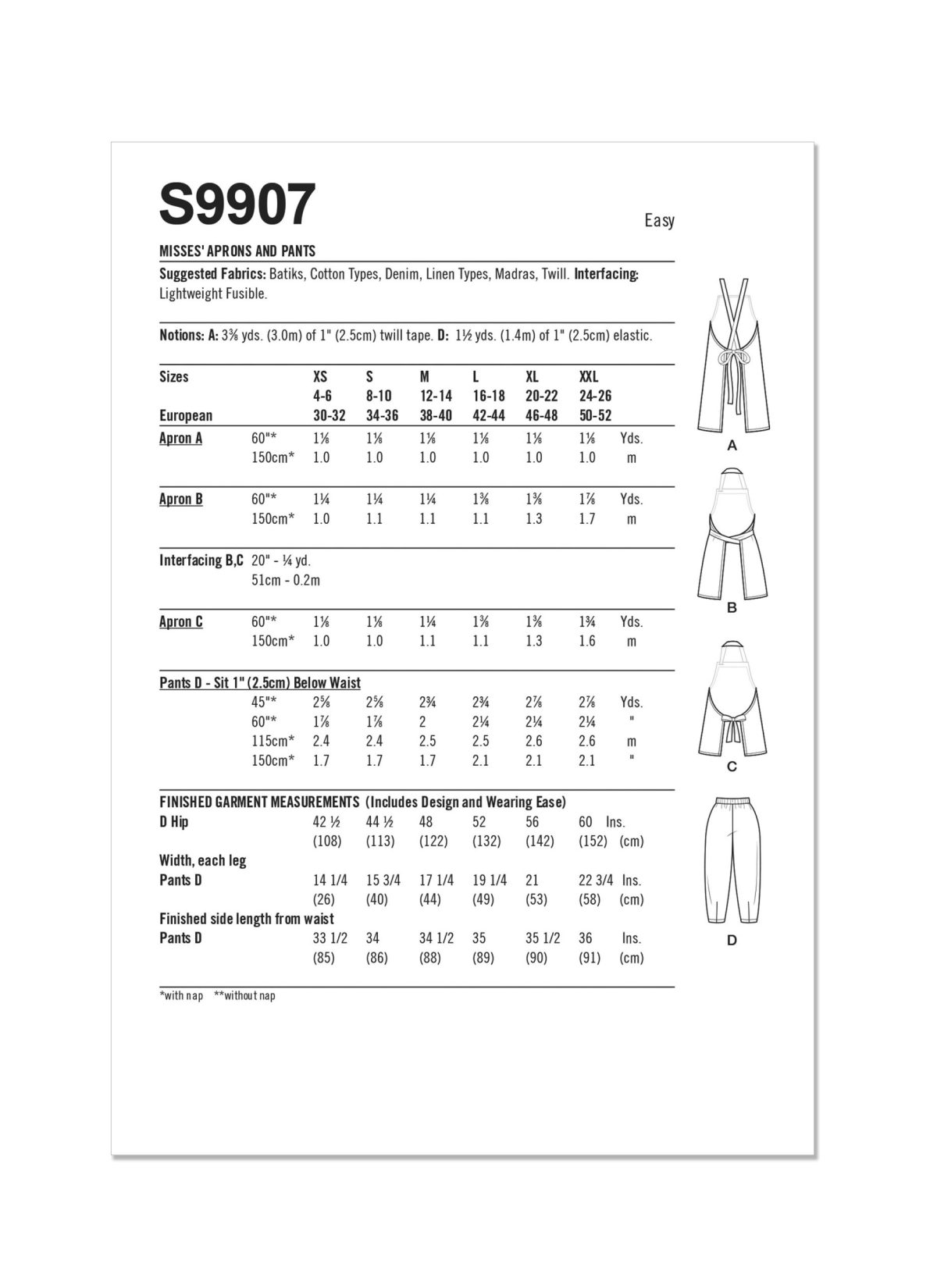 Simplicity Sewing Pattern S9907 Misses' Aprons and Bottoms By Elaine Heigl Designs