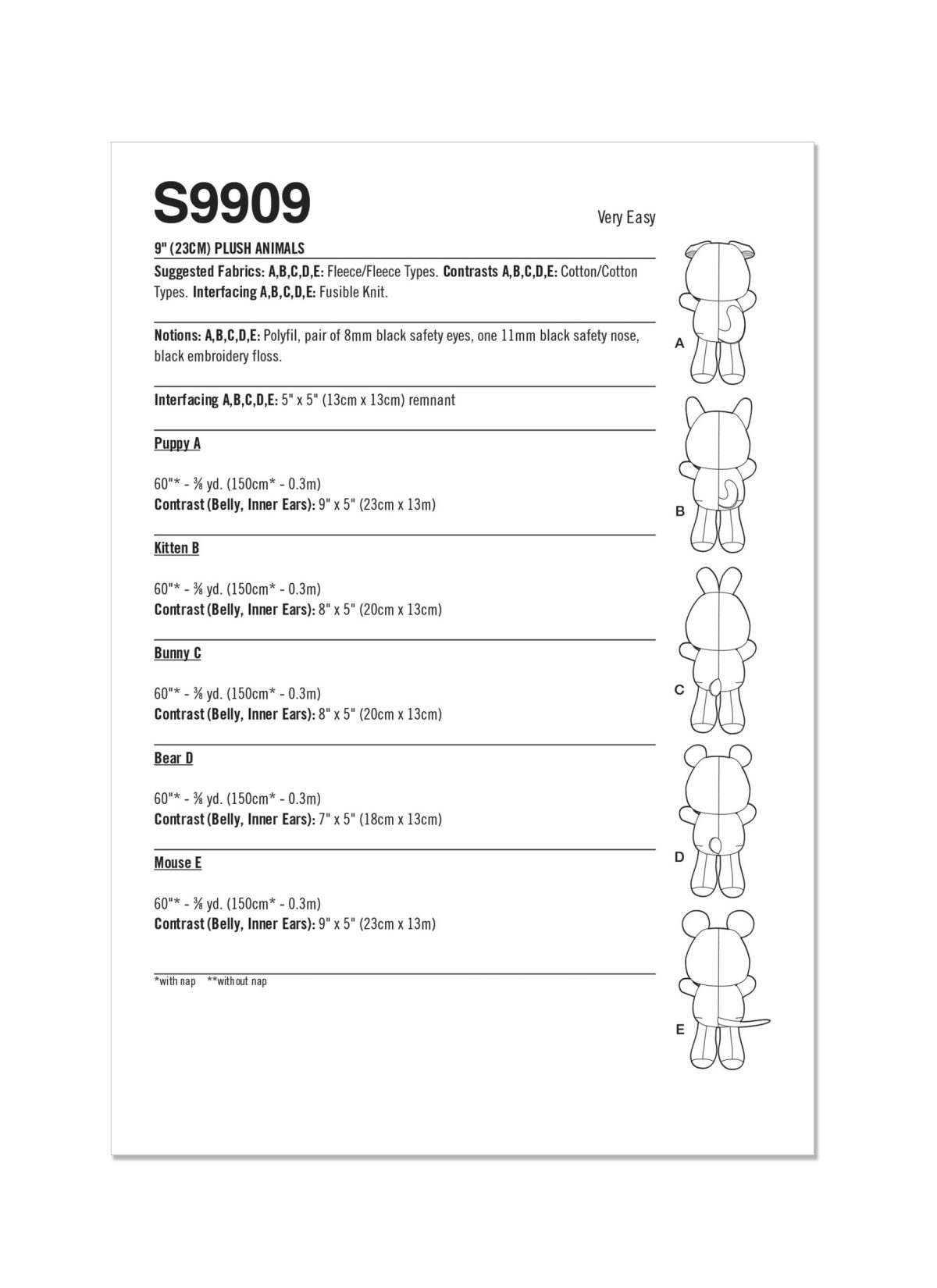 Simplicity Sewing Pattern S9909 Plush Animals By Carla Reiss Design