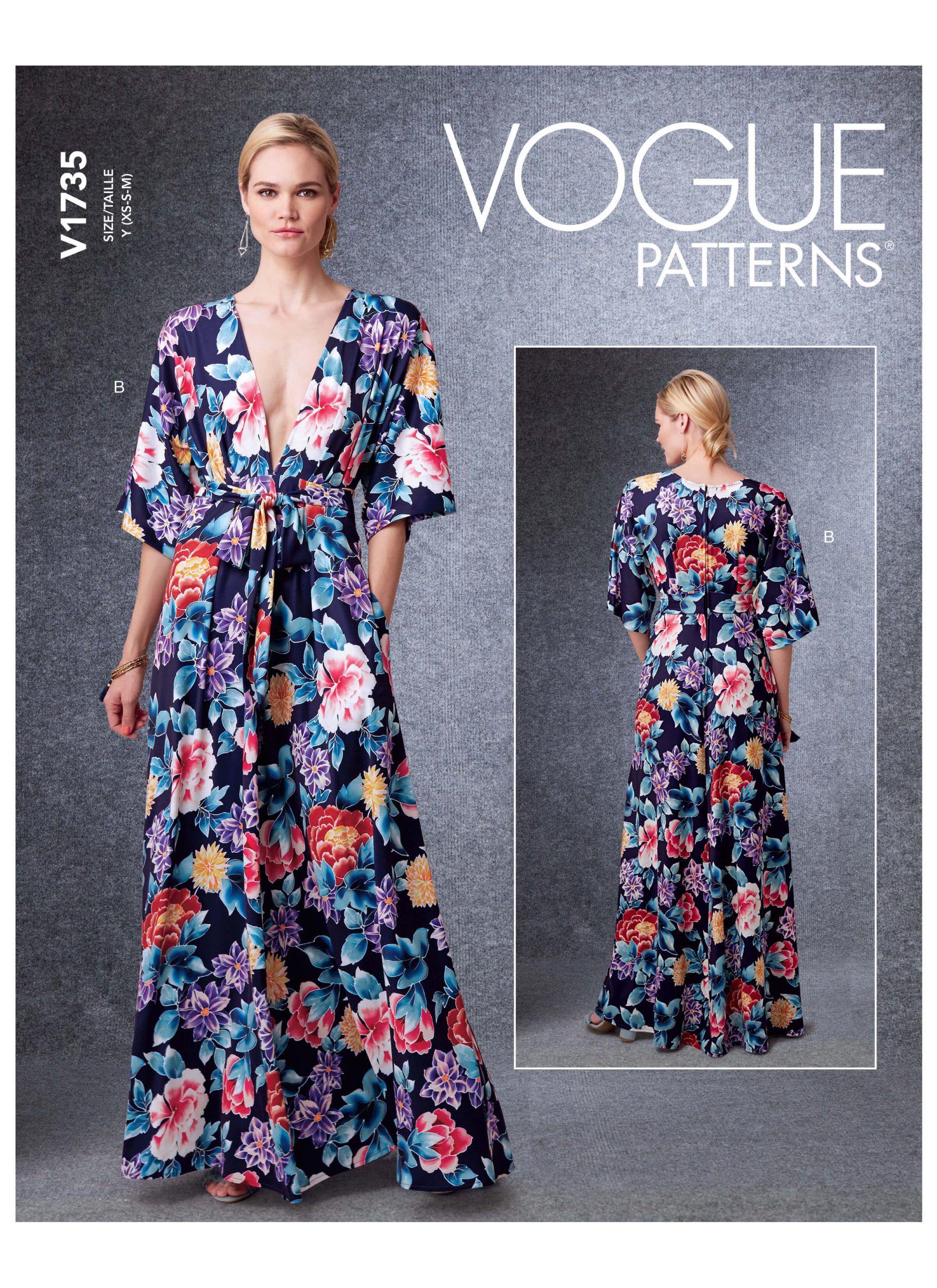 Vogue Patterns V1735 Misses' Deep-V Kimono-inspired Dresses with Self-TieBelt