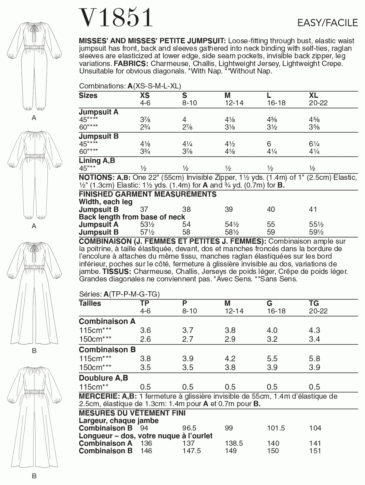 Vogue Pattern V1851 Misses' & Misses' Petite Jumpsuit