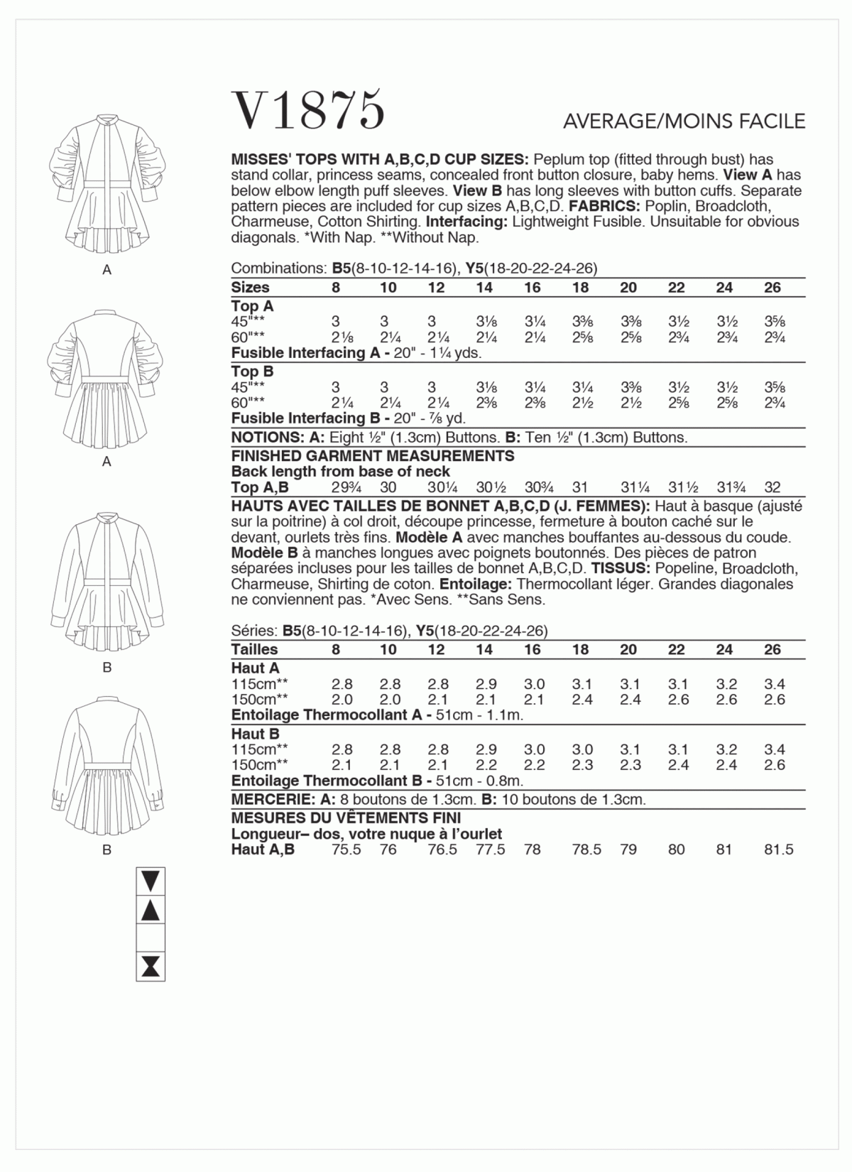 Vogue Patterns V1875 Misses' Tops