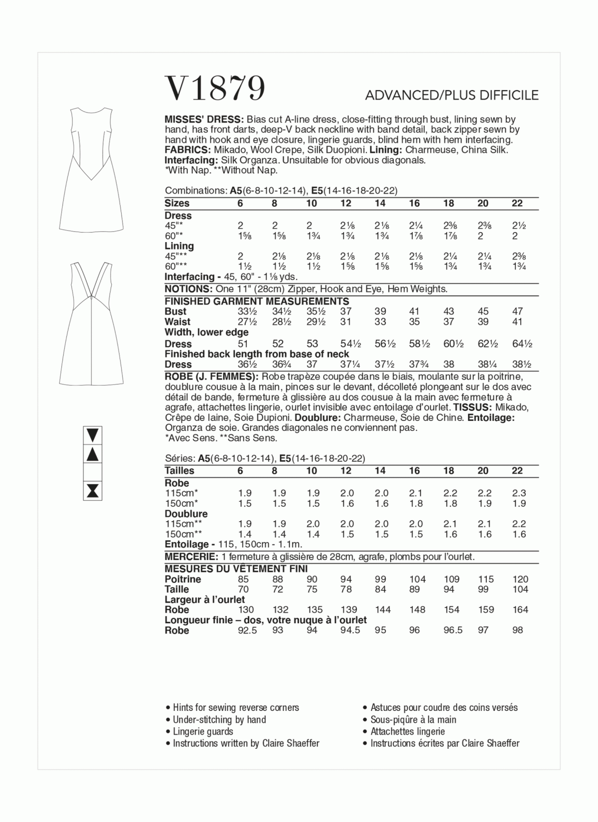 Vogue Patterns 1879 Misses' Dress by Claire Shaeffer