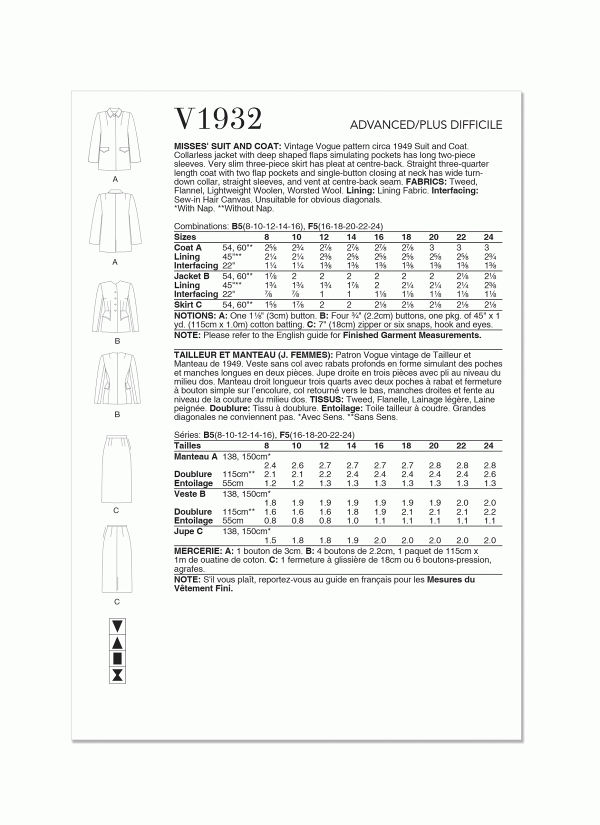 Vogue Patterns V1932 Misses' Vintage Suit and Coat