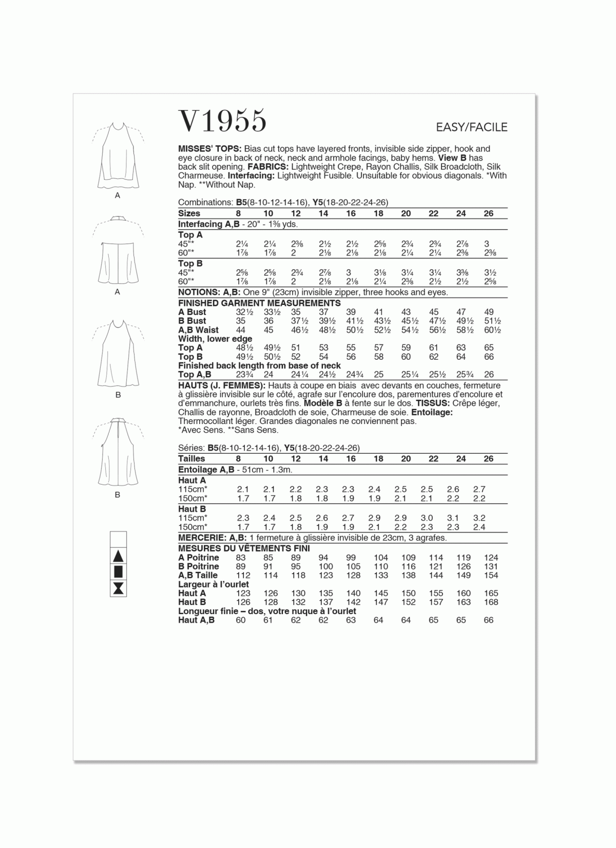 Vogue Patterns V1955 Misses Tops