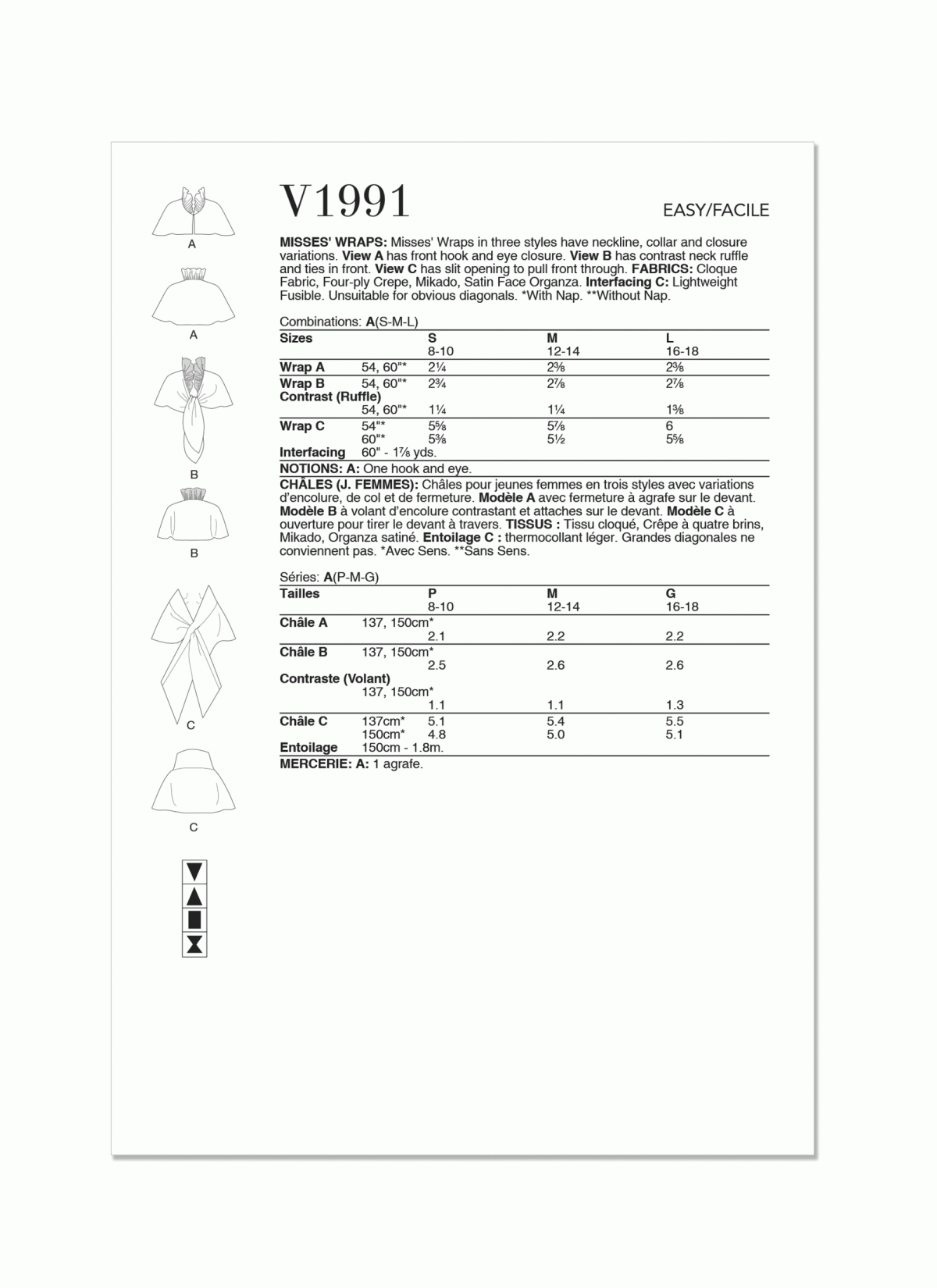 Vogue Patterns V1991 Misses' Wraps by Tom & Linda Platt