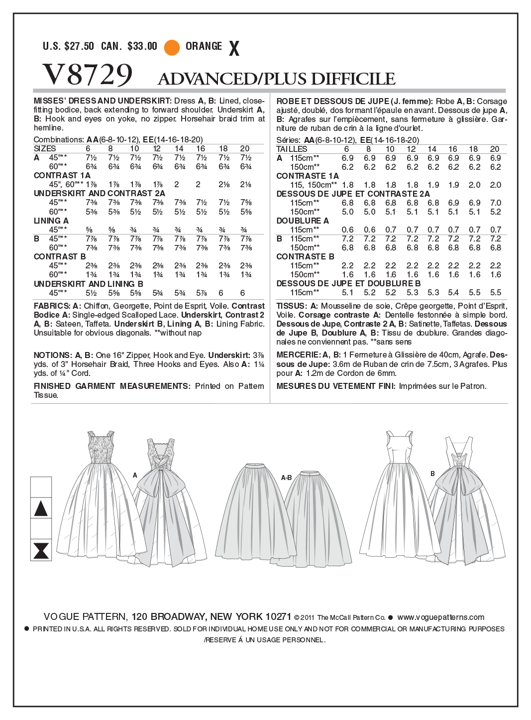 Vogue Patterns V8729 Misses' Dress and Underskirt