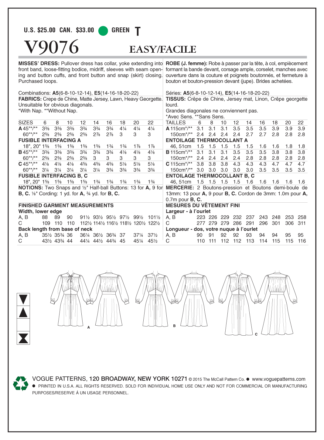 Vogue Patterns V9076 Misses' Dress