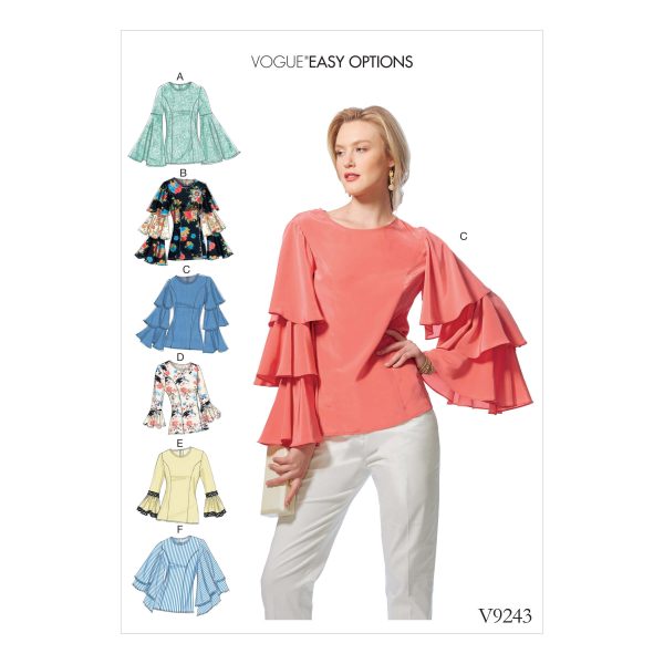 Vogue Patterns V9243 Misses' Princess Seam Tops with Flared Sleeve Variations