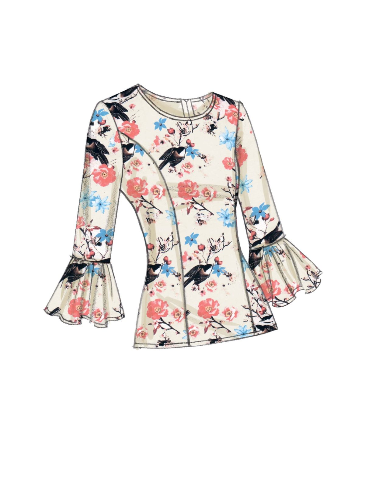 Vogue Patterns V9243 Misses' Princess Seam Tops with Flared Sleeve Variations