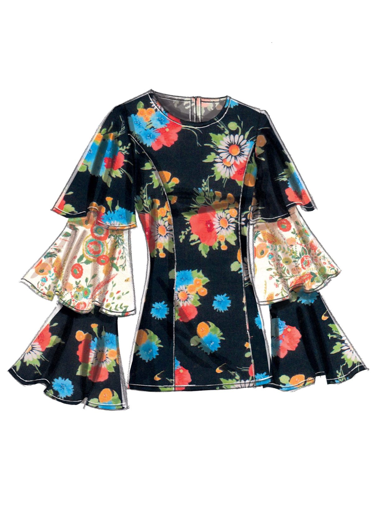 Vogue Patterns V9243 Misses' Princess Seam Tops with Flared Sleeve Variations