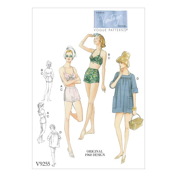 Vogue Patterns V9255 Misses' Lined Halter Bra and Shorts, and Square-Neck Coverup with Pockets