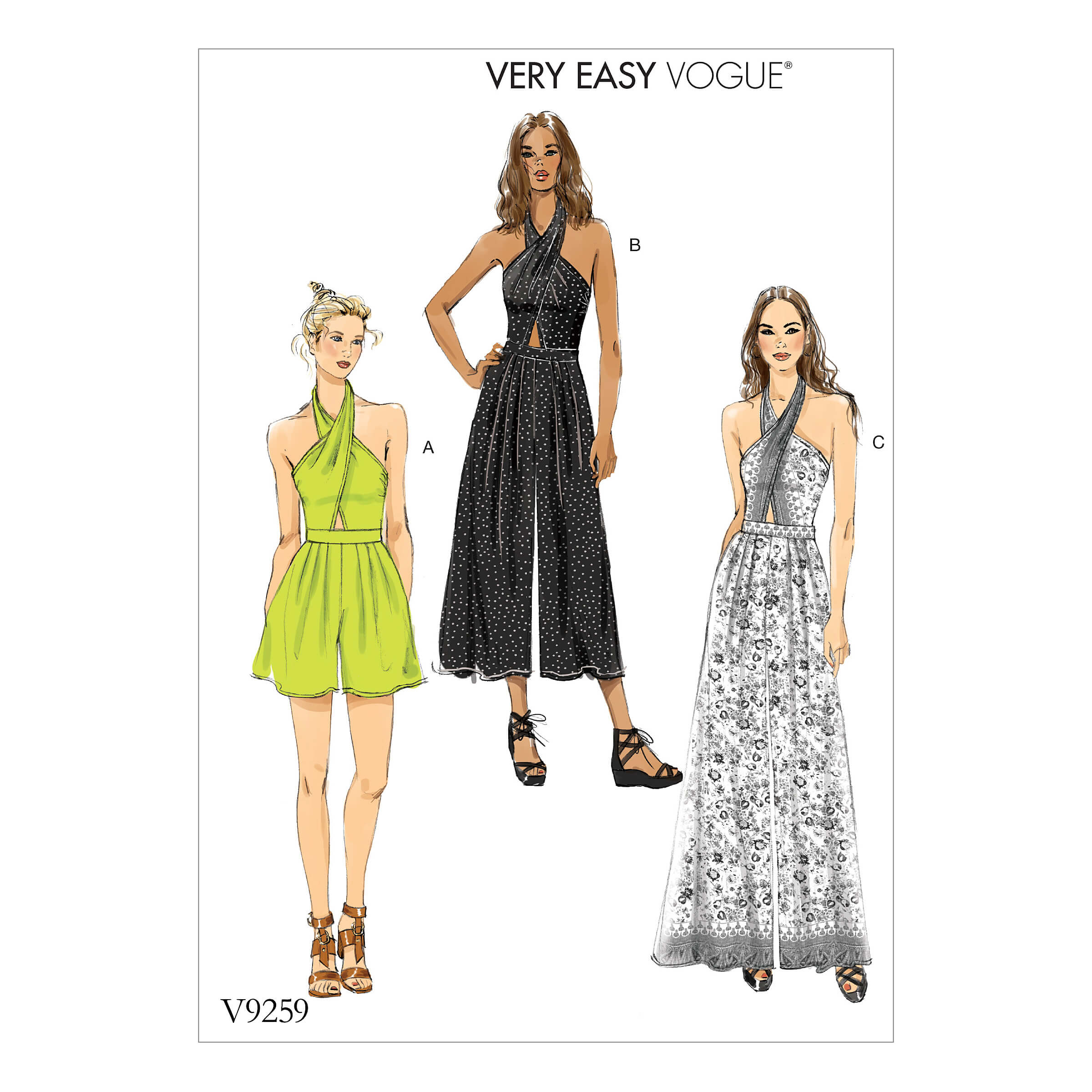 Vogue Patterns V9259 Misses' Criss-Cross Halter Romper and Jumpsuit with Length Variations