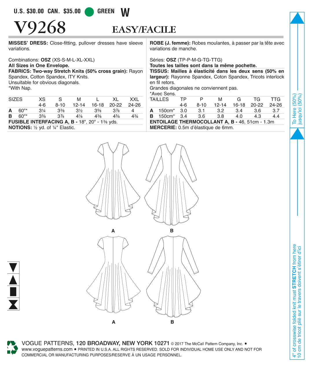 Vogue Patterns V9268 Misses' Knit, V-Neck, Draped Dresses