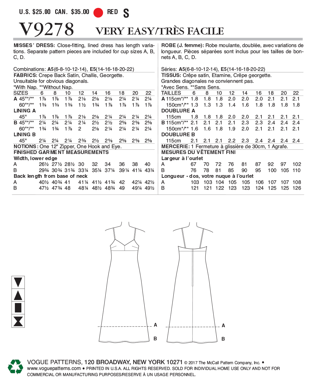 Vogue Patterns V9278 Misses' Slip-Style Dress