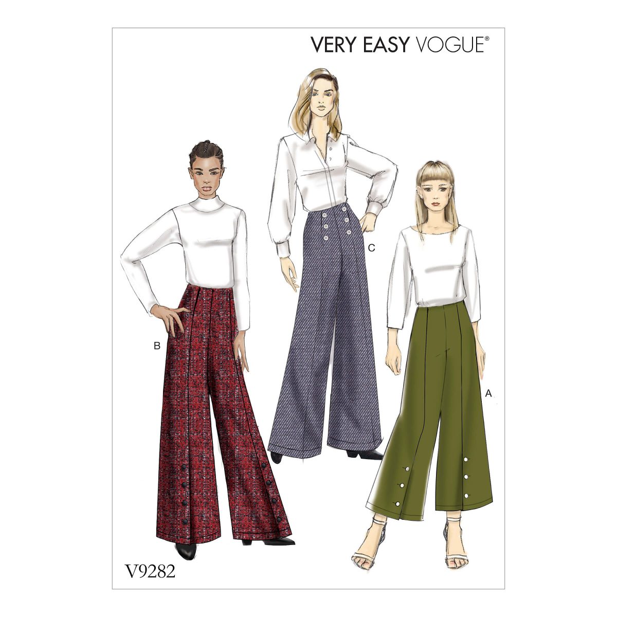 Vogue Patterns V9282 Misses' High-Waisted Pants with Button Detail