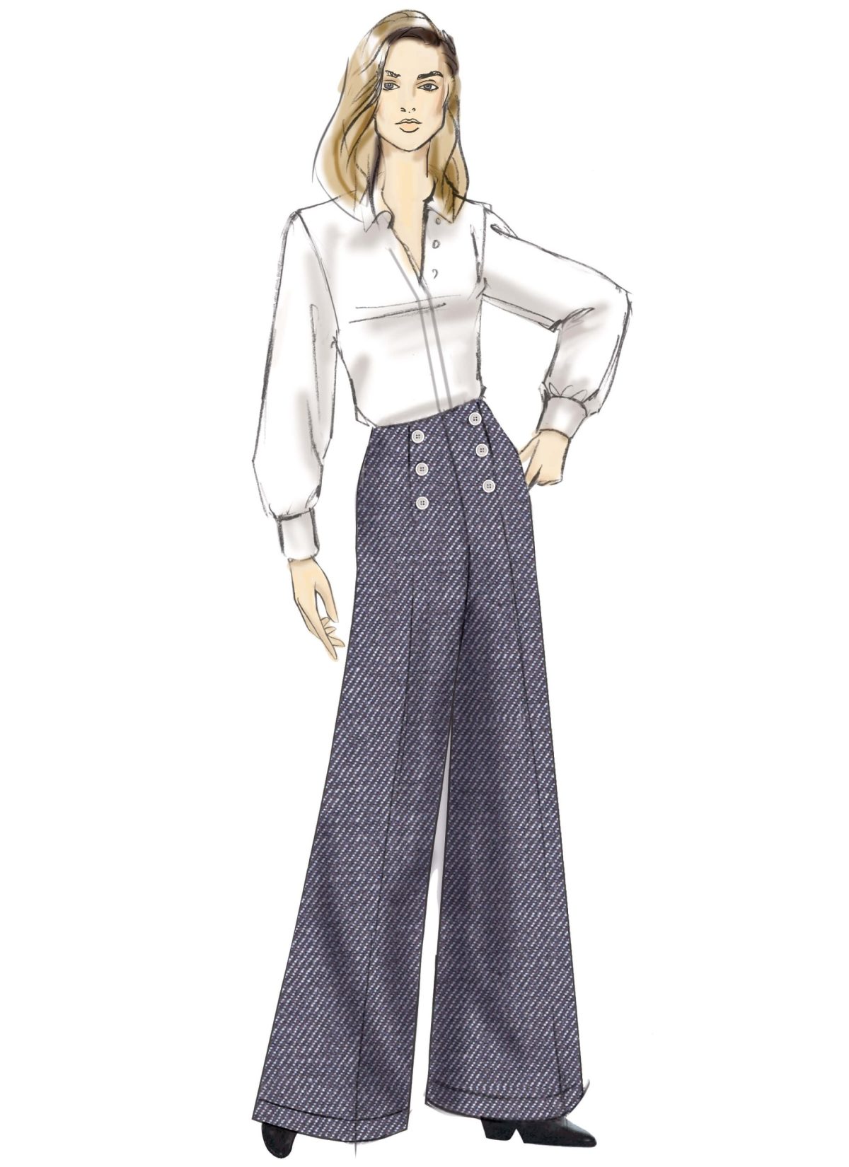 Vogue Patterns V9282 Misses' High-Waisted Pants with Button Detail