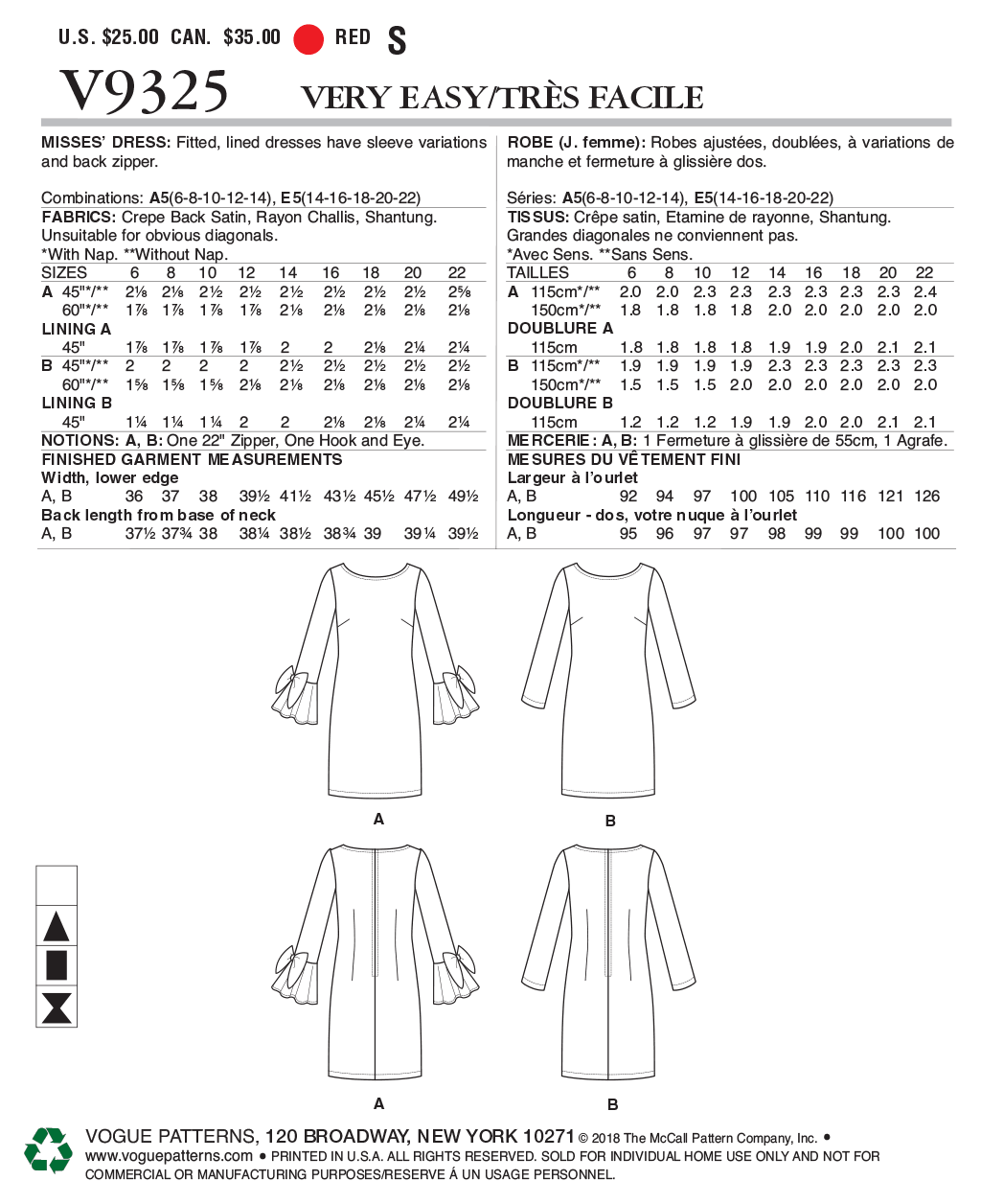 Vogue Patterns V9325 Misses' Dress