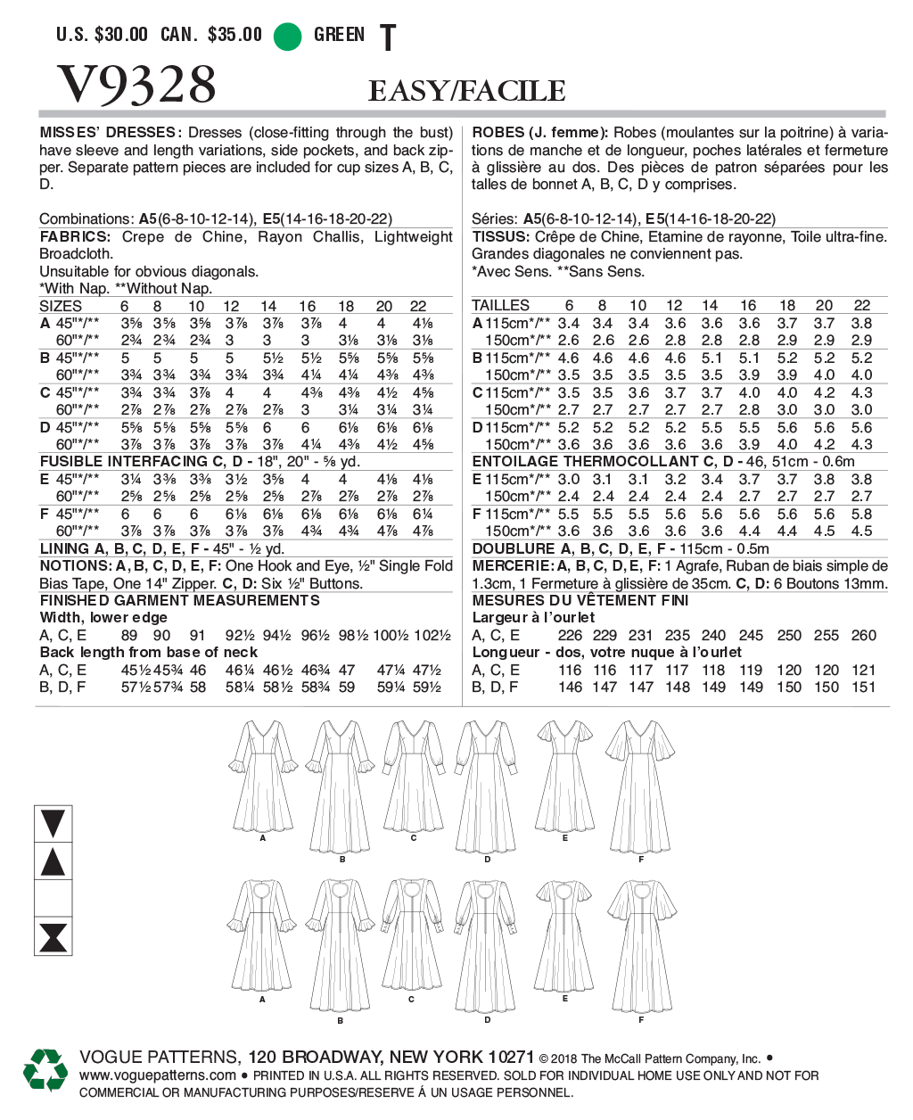 Vogue Patterns V9328 Misses' Dress