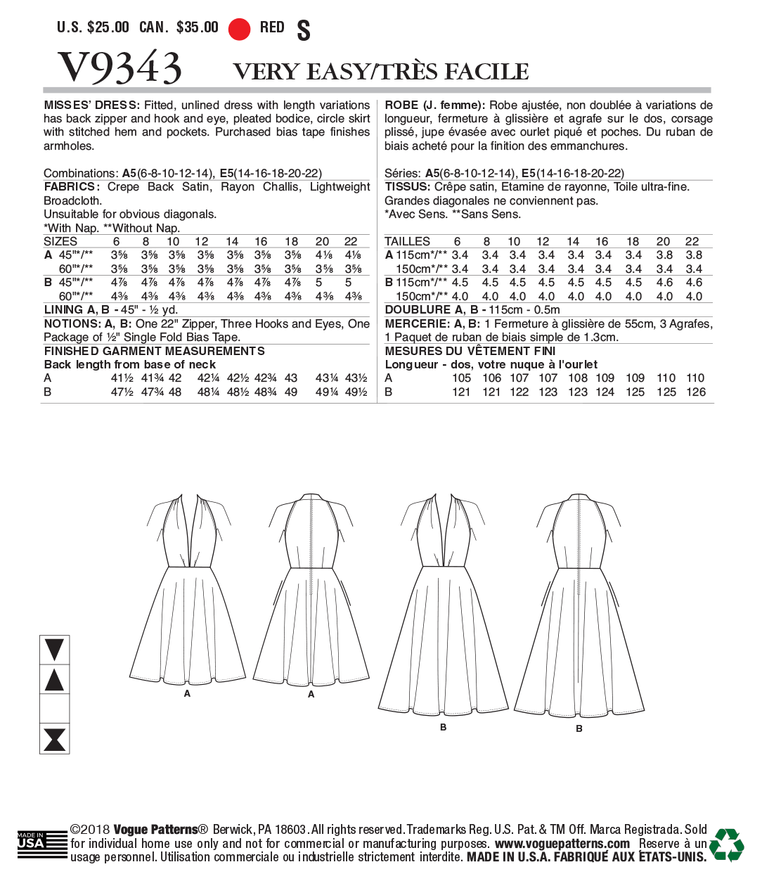 Vogue Patterns V9343 Misses' Dress