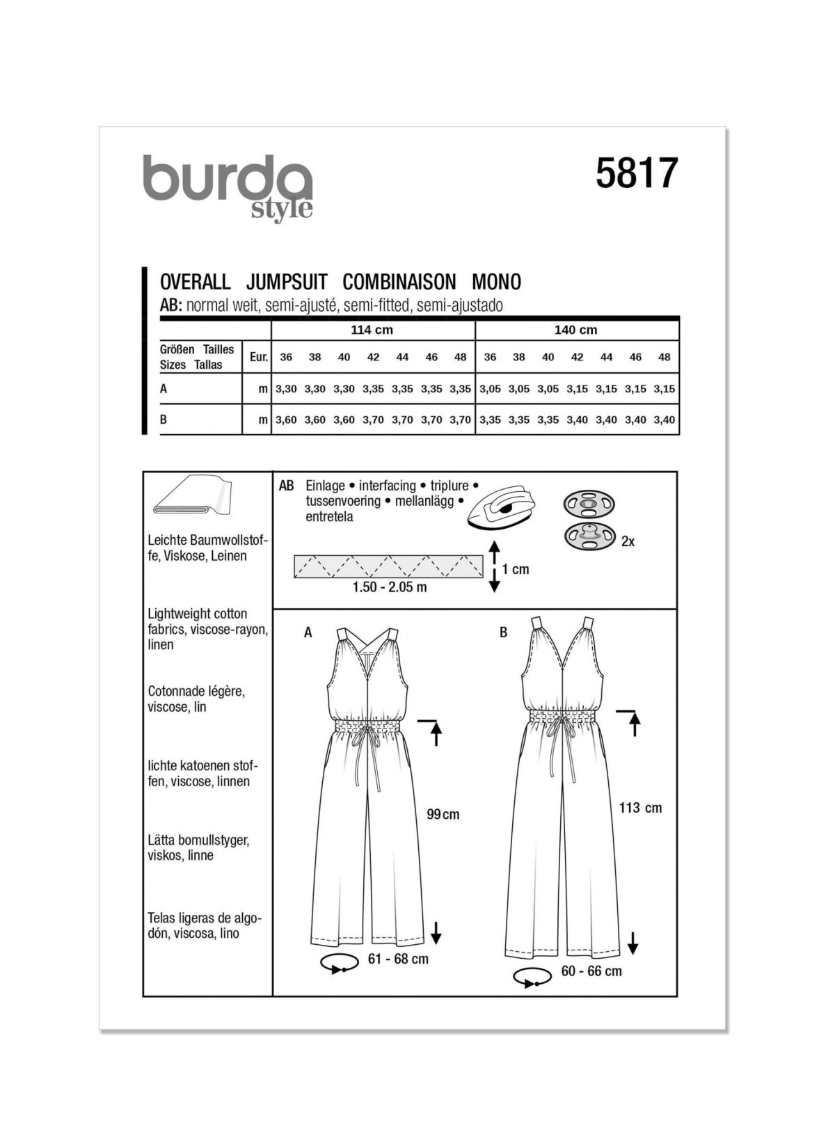 Burda Style Pattern 5817 Misses’ Jumpsuits