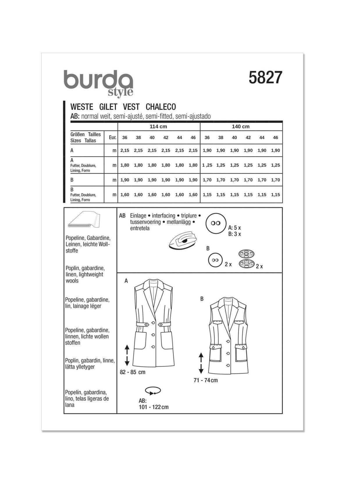Burda Style Pattern 5827 Misses’ Waistcoat