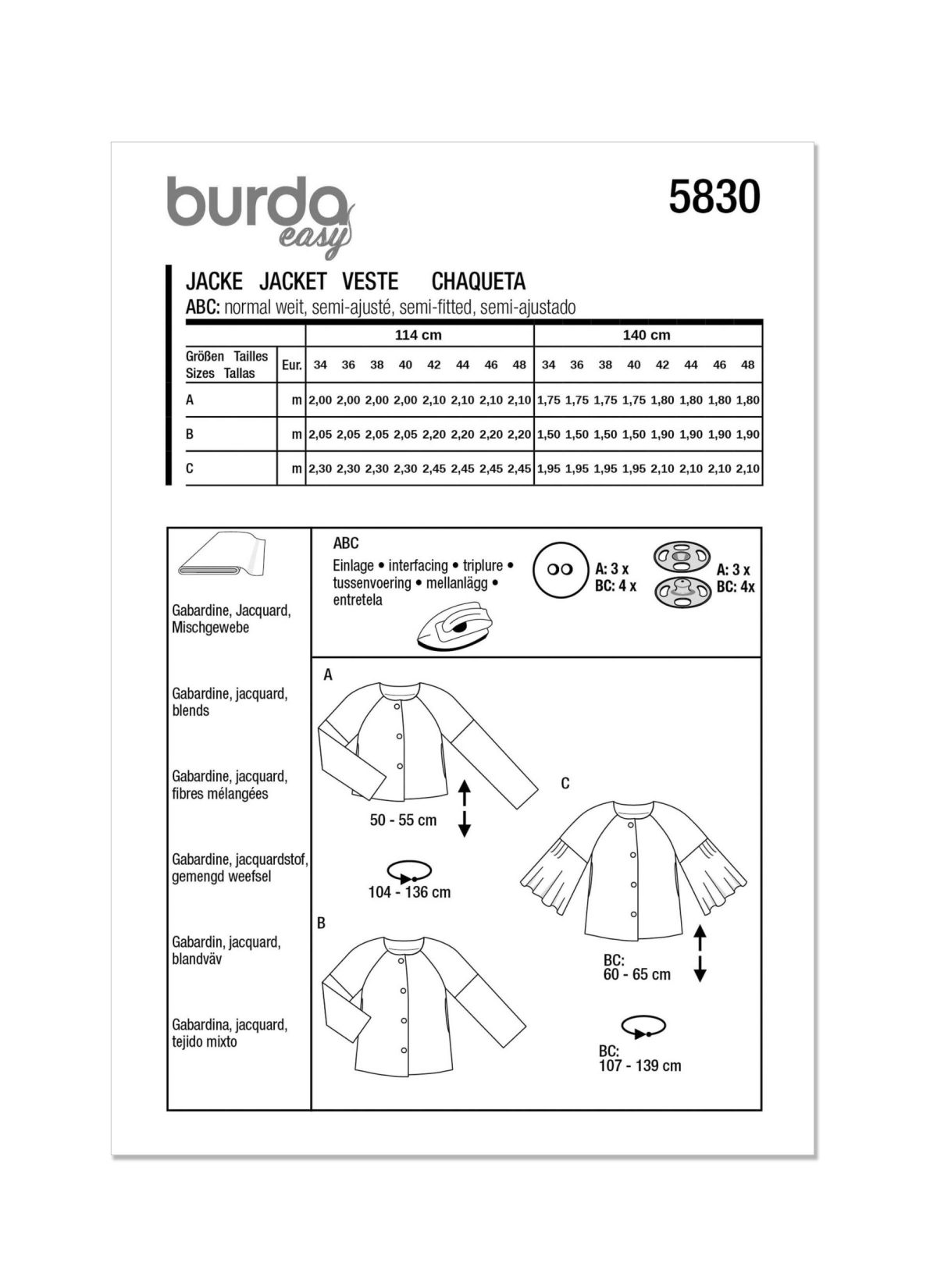 Burda Style Pattern 5830 Misses’ Jacket