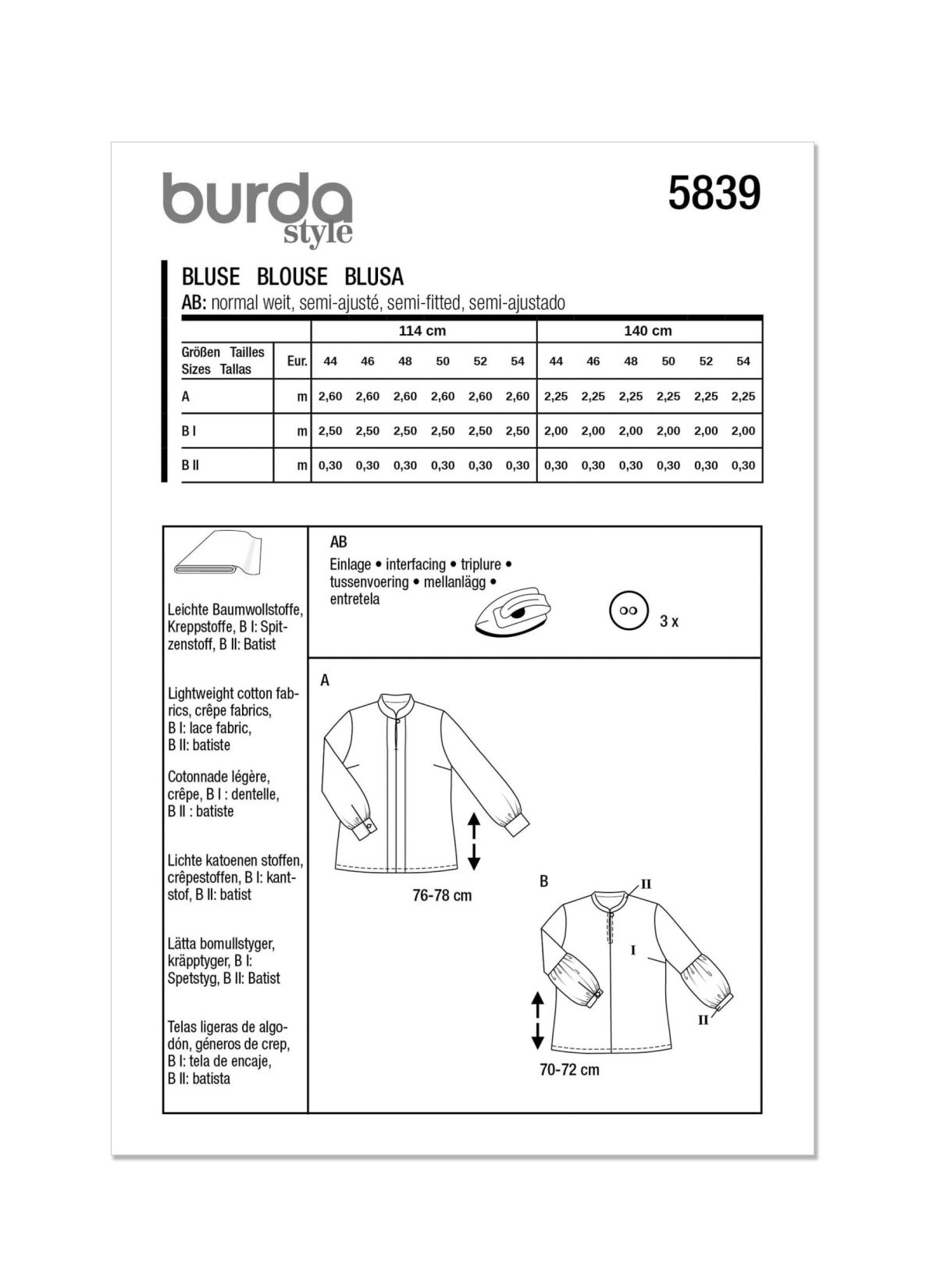 Burda Style Pattern 5839 Misses’ Blouse