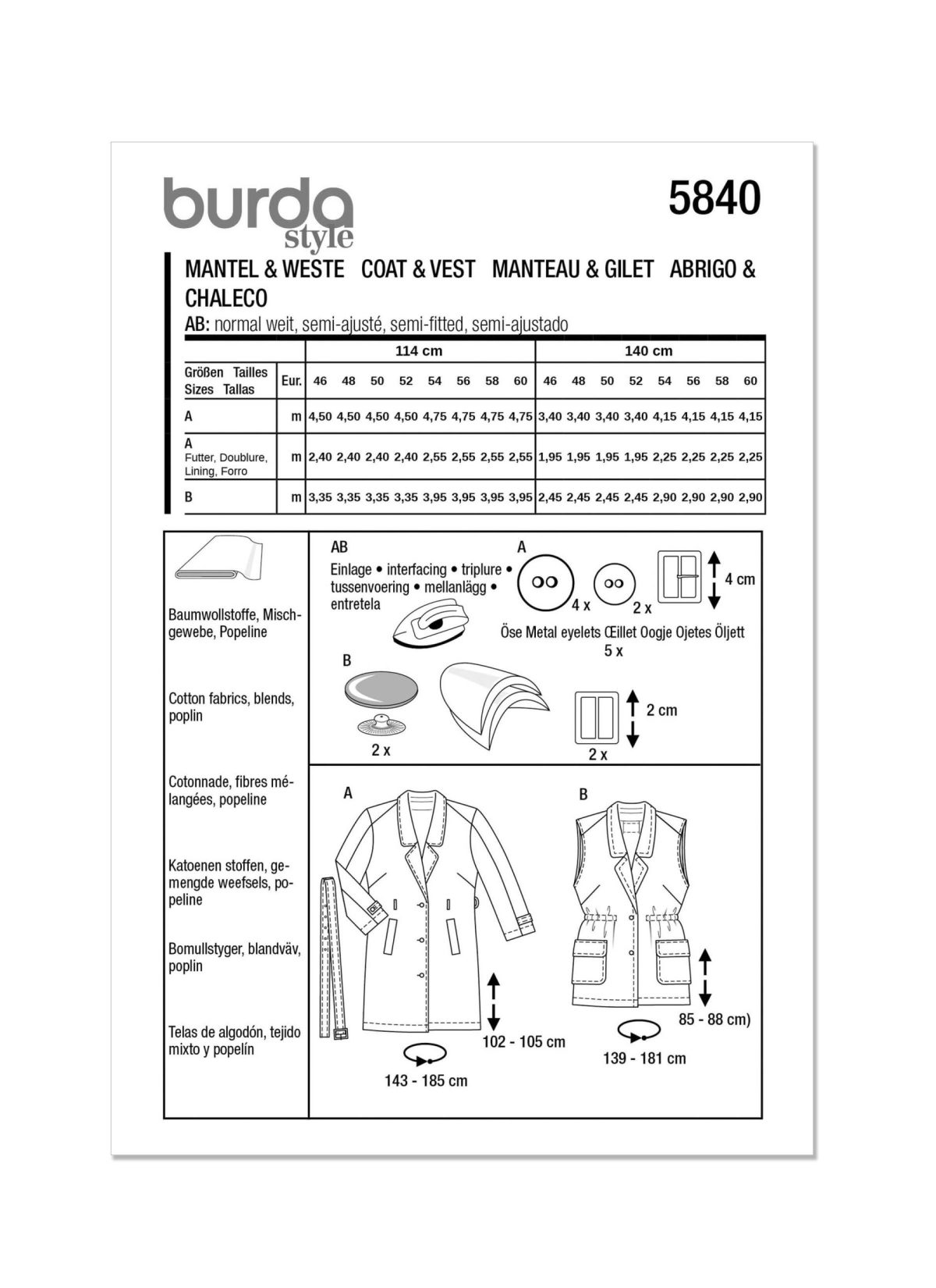 Burda Style Pattern 5840 Misses’ Coat & Gilet