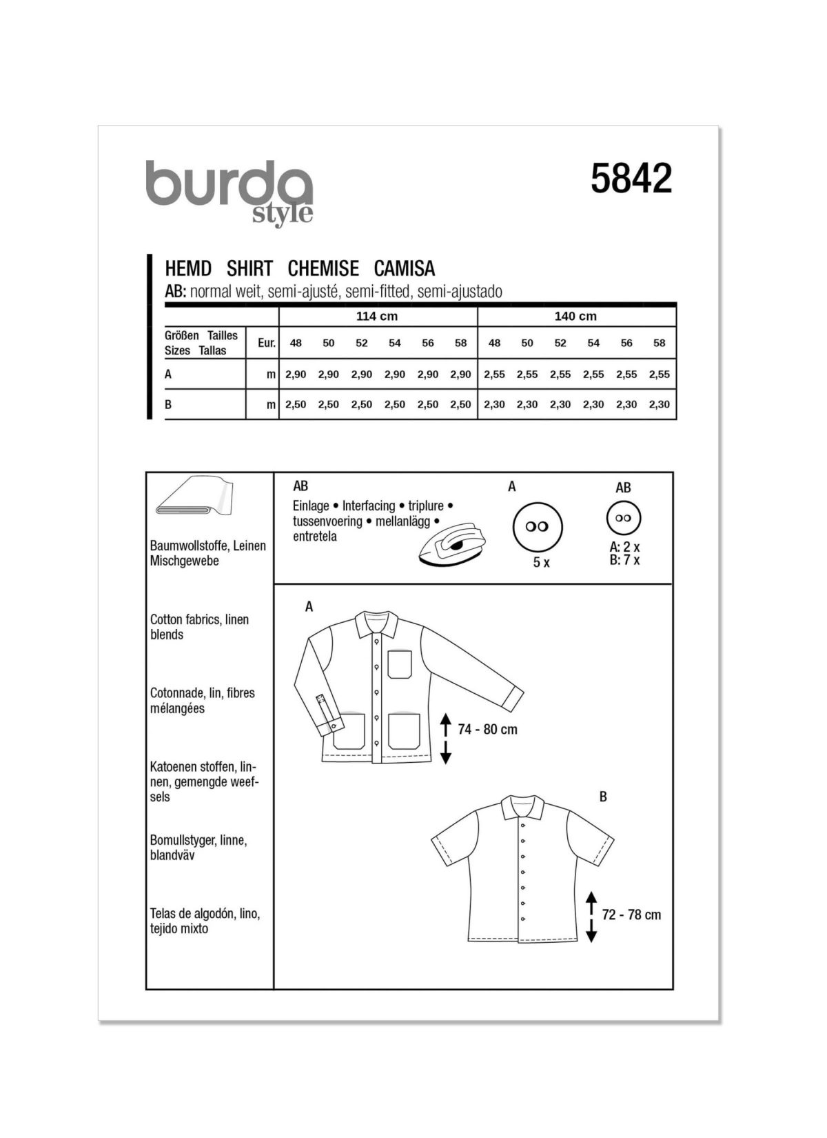 Burda Style Pattern 5842 Men’s Shirt