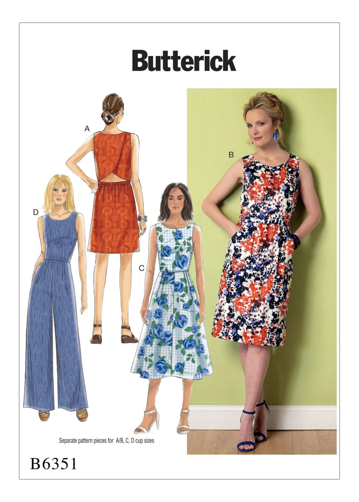 Butterick Sewing Pattern B6351 Misses' Open-Back, Tulip-Detail Dresses and Jumpsuit