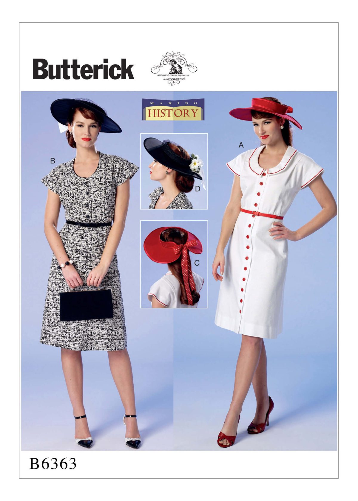 Butterick Sewing Pattern B6363 Misses' Button-Front, Flutter Sleeve Dresses and Sun Hat
