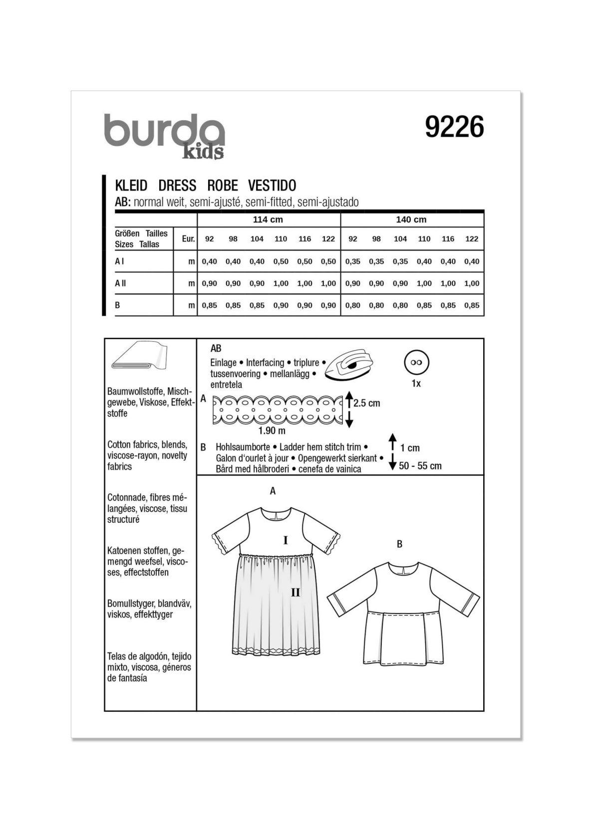Burda Style Pattern 9226 Children’s Dress