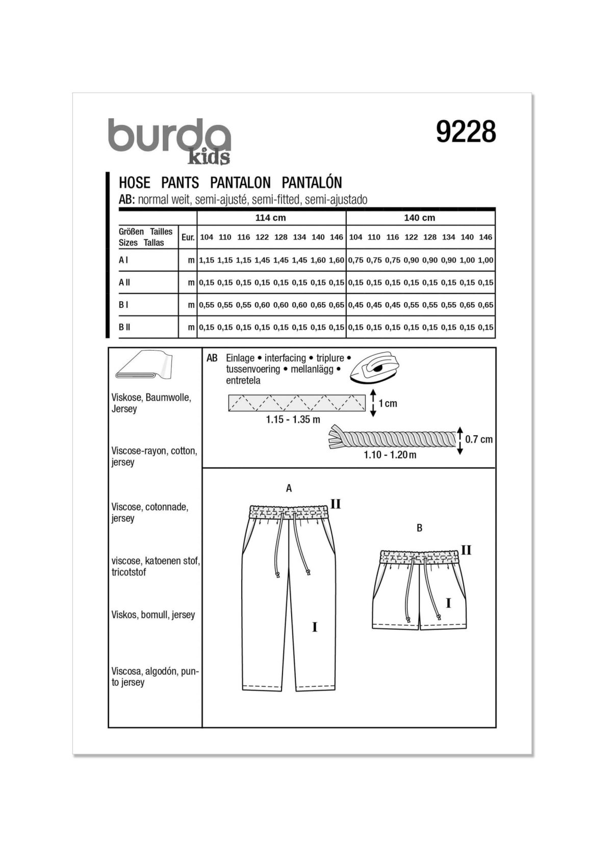 Burda Style Pattern 9228 Children’s Trousers