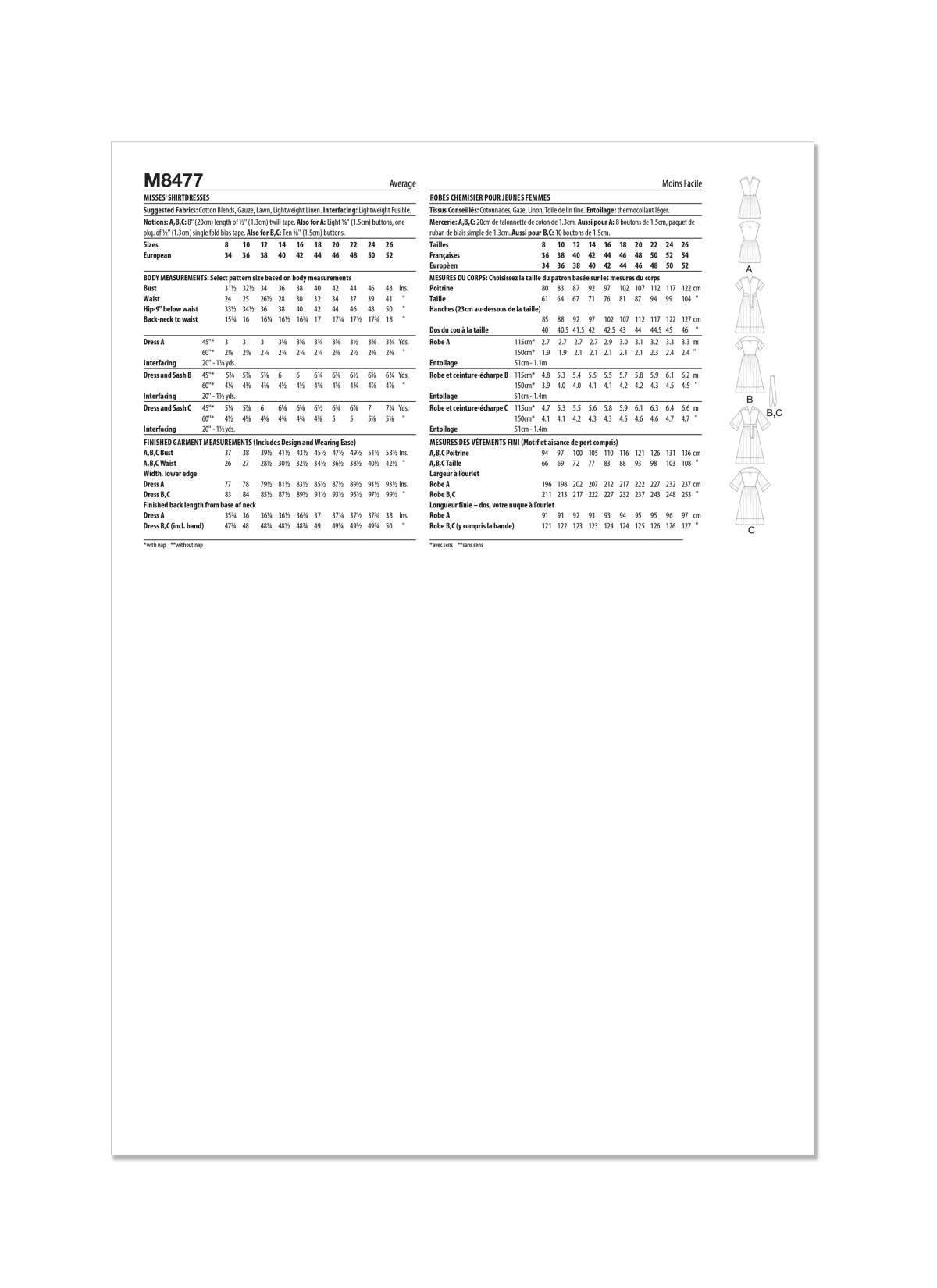 McCall's Sewing Pattern M8477 Misses' Shirtdresses