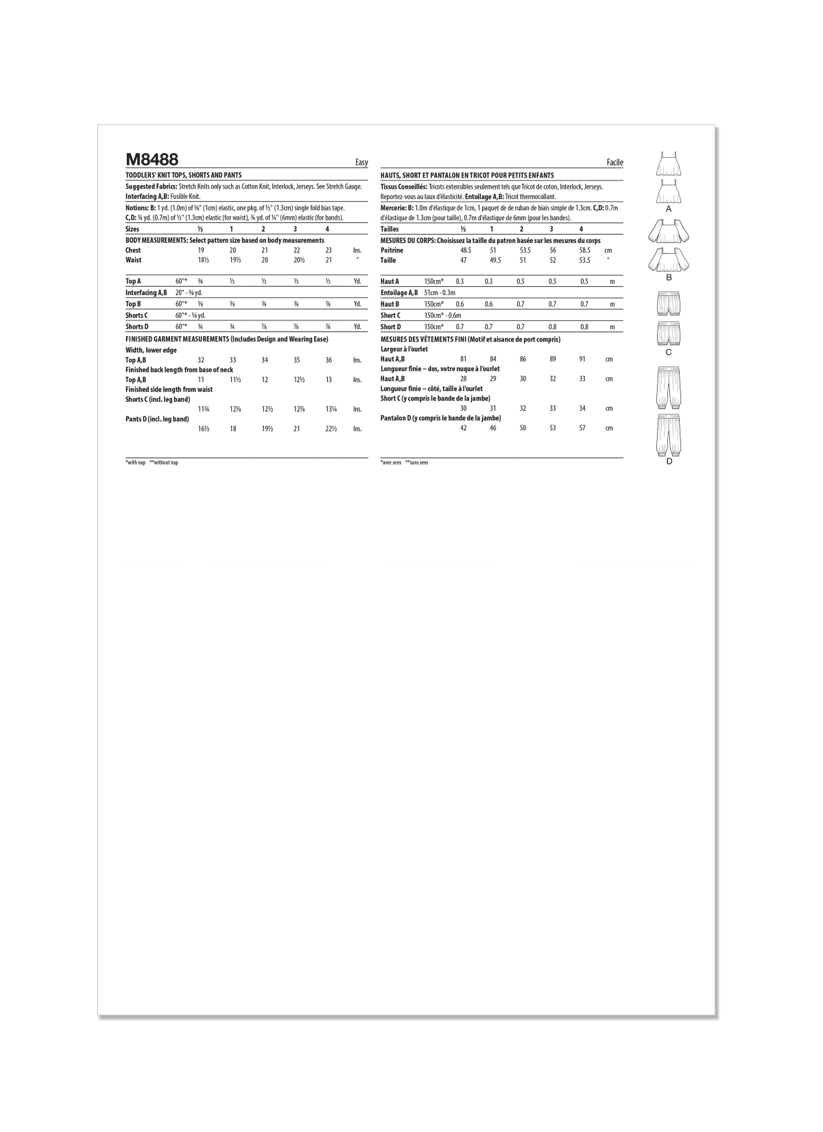 McCall's Sewing Pattern M8488 Toddlers' Knit Tops, Shorts and Trousers