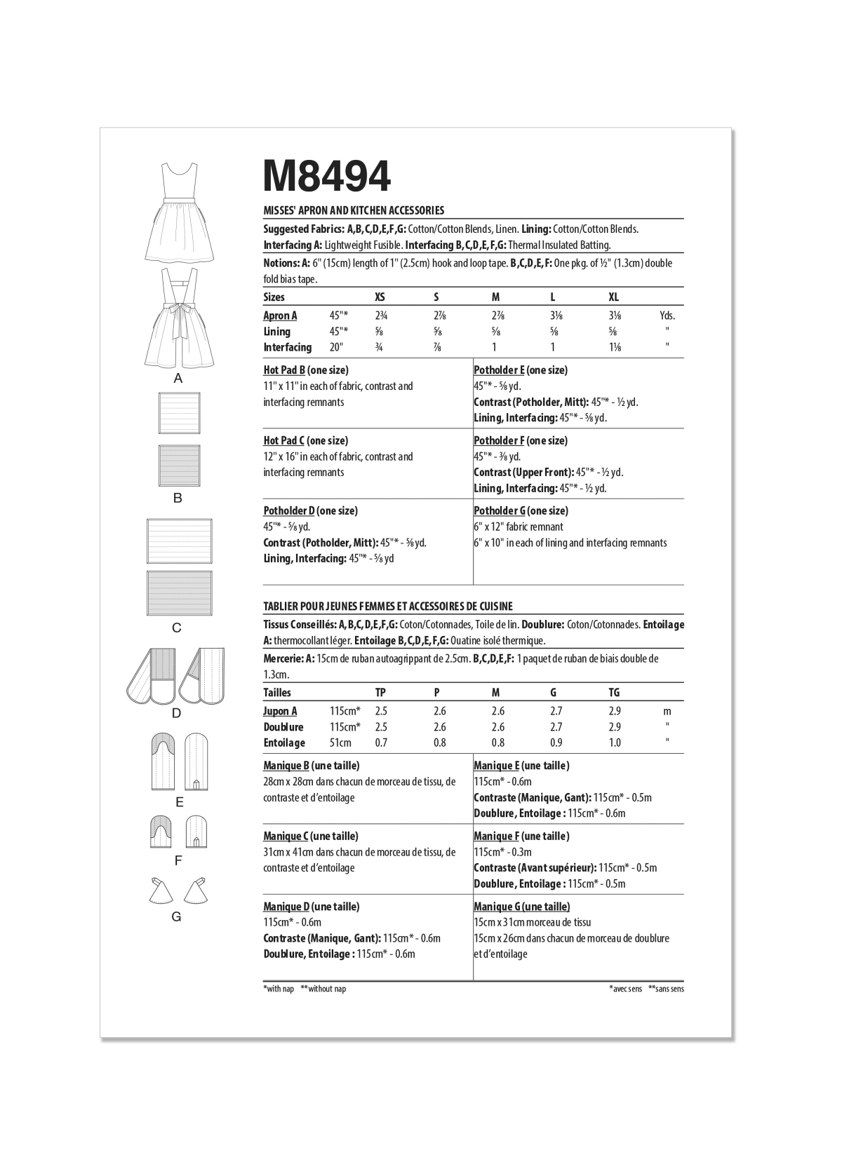 McCall's Sewing Pattern M8494 Misses' Apron and Kitchen Accessories