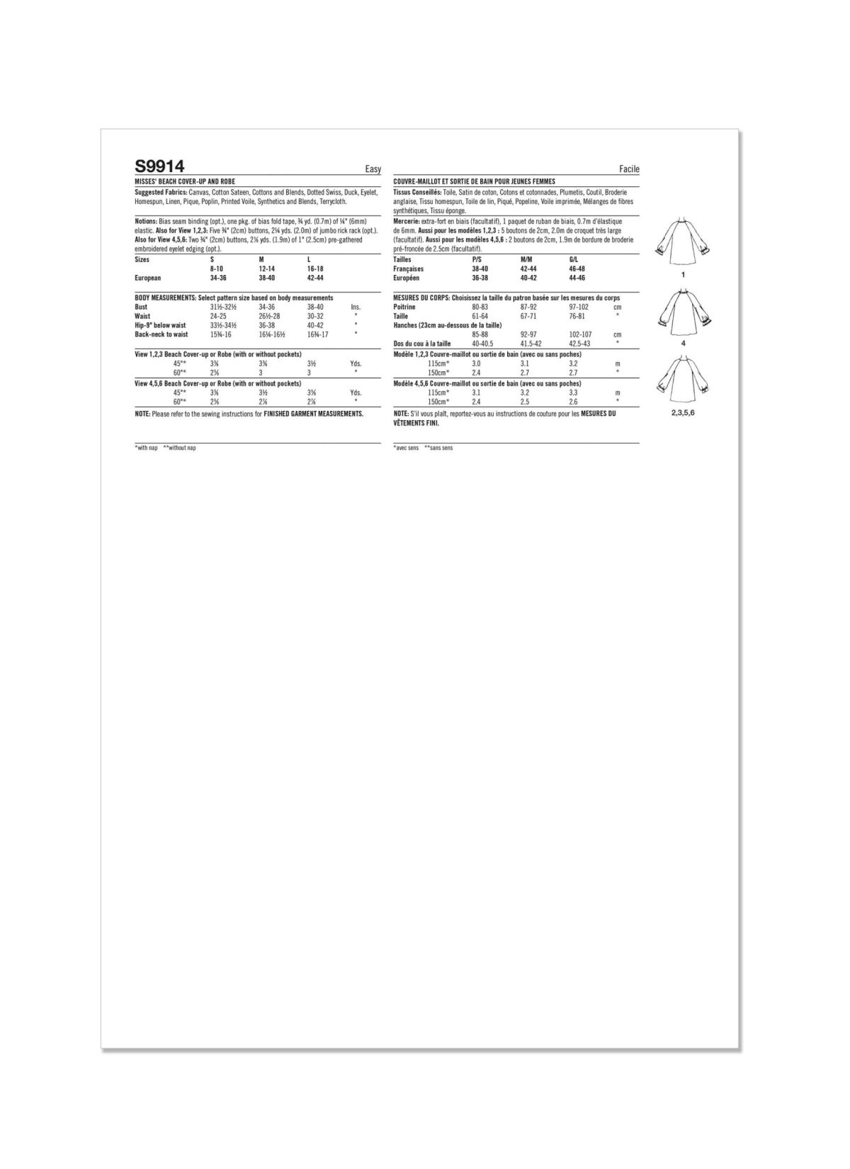 Simplicity Sewing Pattern S9914 Misses' Beach Cover-Up and Robe