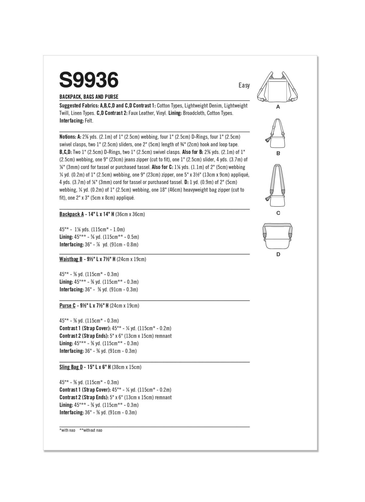 Simplicity Sewing Pattern S9936 Backpack, Bags and Purse by Elaine Heigl Designs