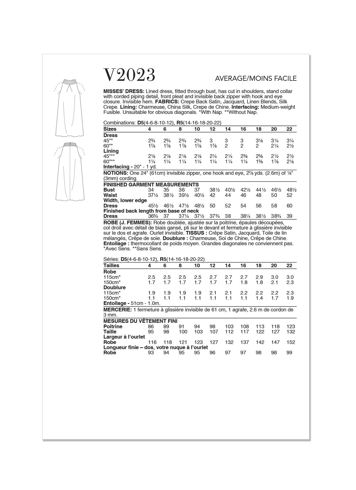 Vogue Patterns V2023 Misses' Dress by Tom and Linda Platt