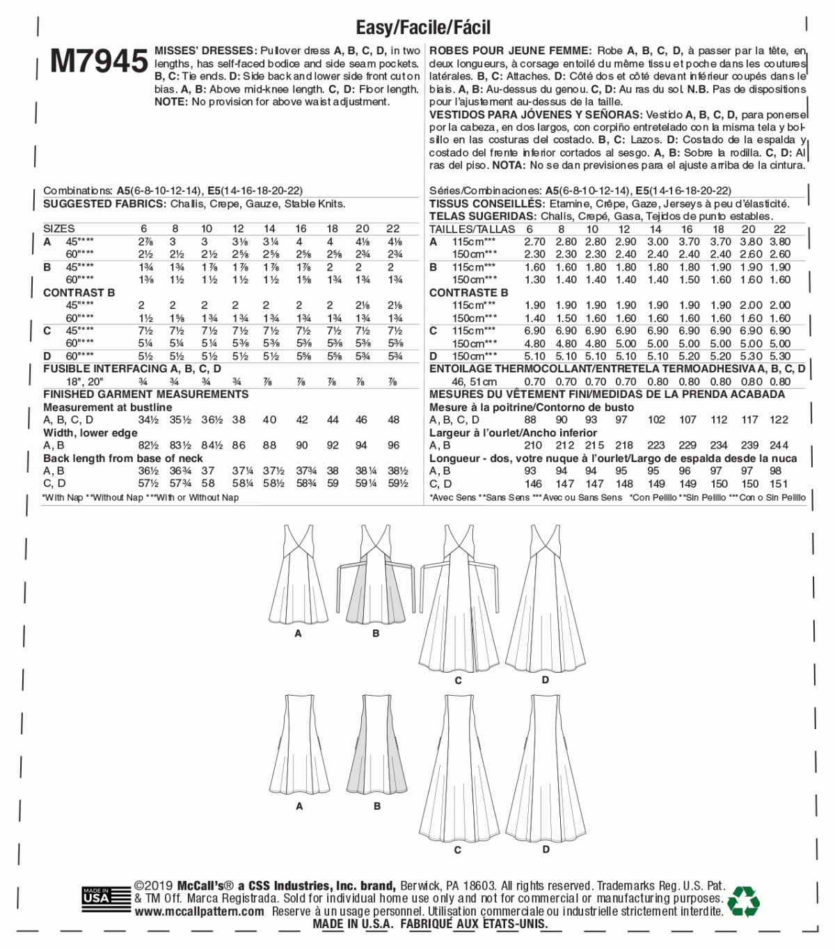 McCall's Sewing Pattern M7945 Misses' Dresses