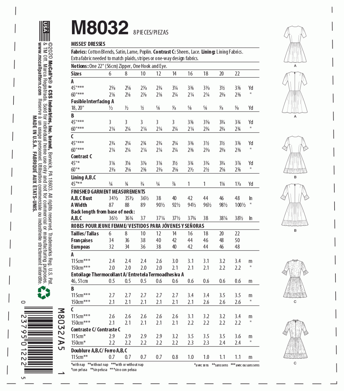 McCall's Sewing Patter M8032 Misses' Dresses #BlytheMcCalls